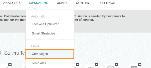 Messaging menu with campaigns highlighted