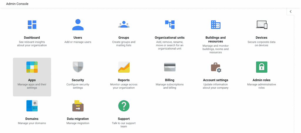 The Apps page of Google Workspace.